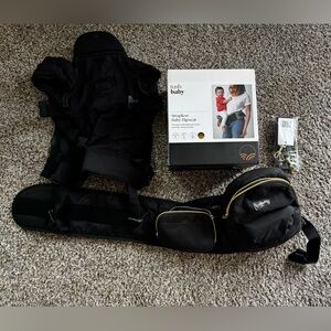 Tush Baby Black Hipseat Carrier with Gold Accents & strap/carrier attachments